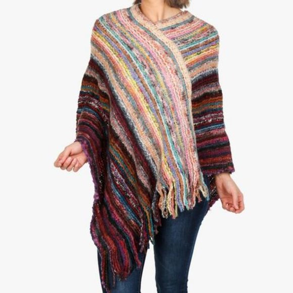 Multicolor Striped Women's Poncho - Picture 1 of 2